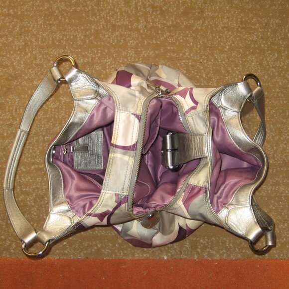Authentic COACH Soho Satin Scarf Print Bag, Purple Silver, ##F17406 - Picture 7 of 13
